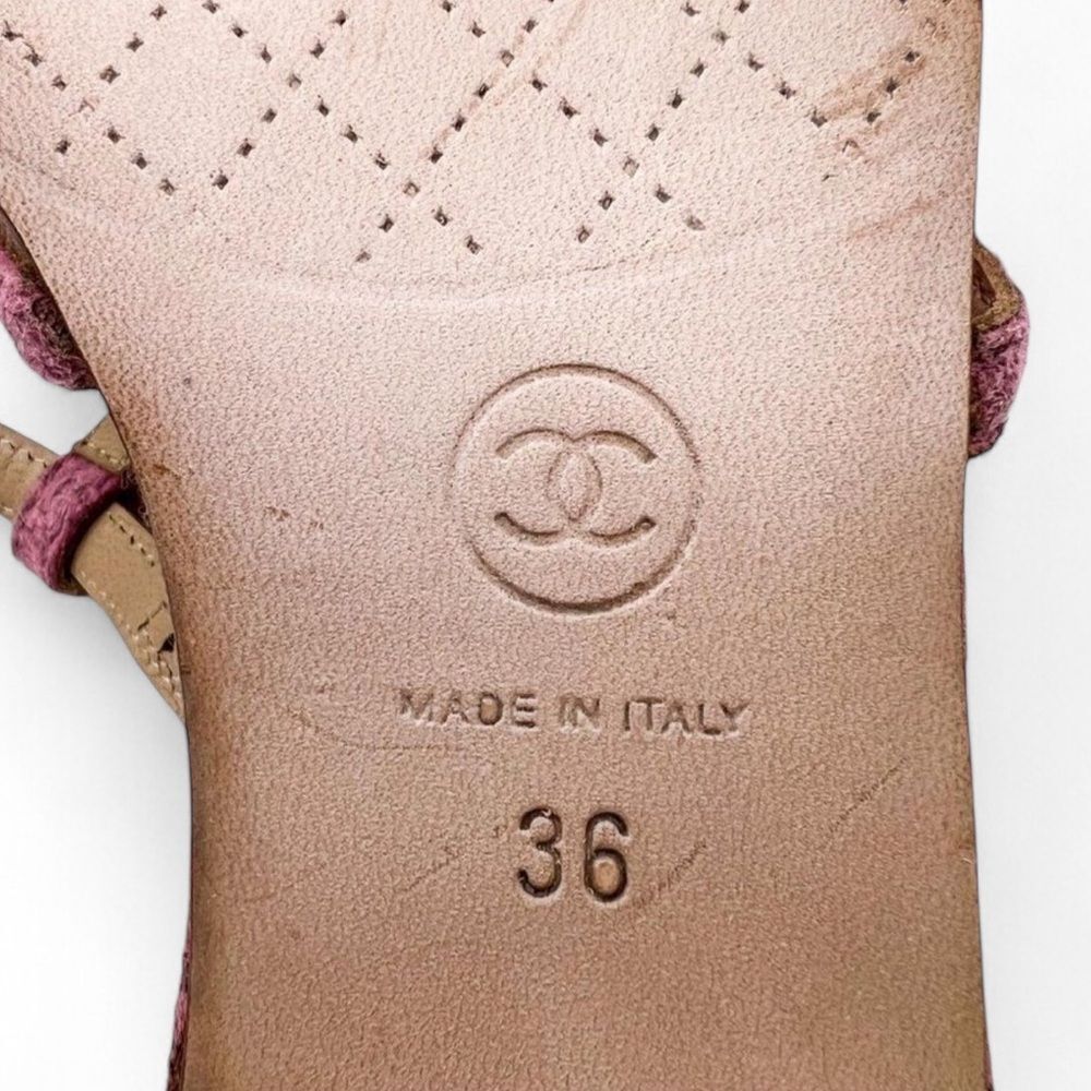 Authentic CHANEL Dusty Pink Tweed CC Logo Camellia Flower Sandals Size E… - Picture 12 of 14